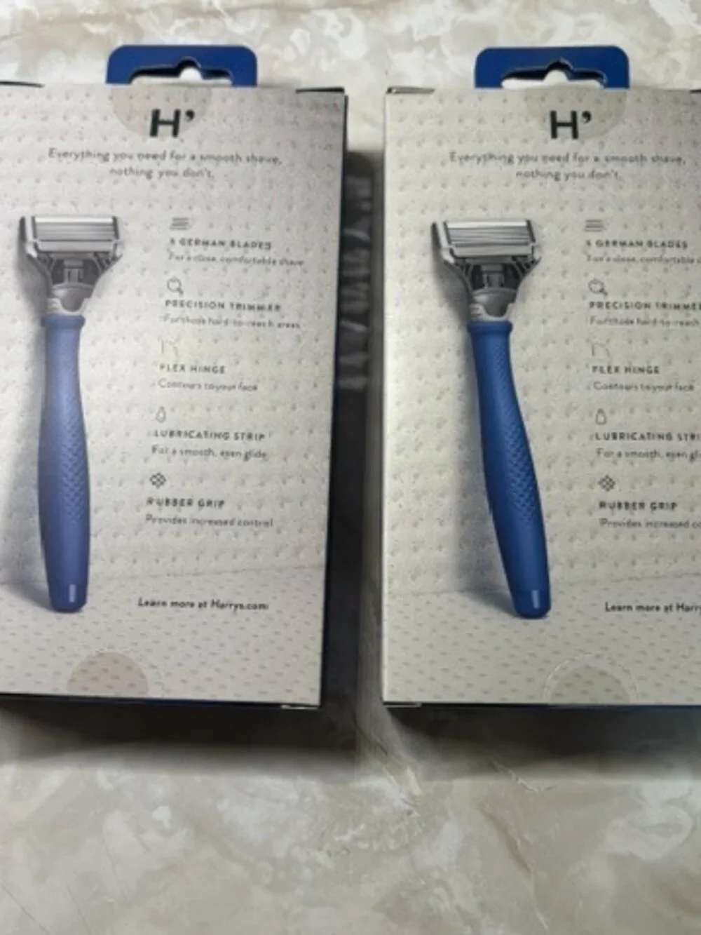 New: (2)  Harry's Men's indigo blue 5 Blade Razor with Blade Cartridges,